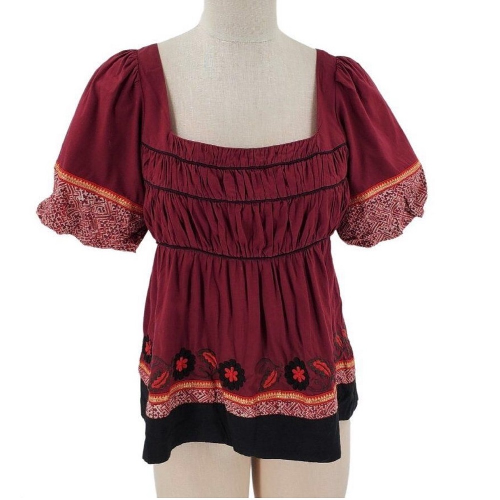 Anthro Anthropologie Lithe Fishermen’s Bridge Peasant Top Boho Embroidered sz 0